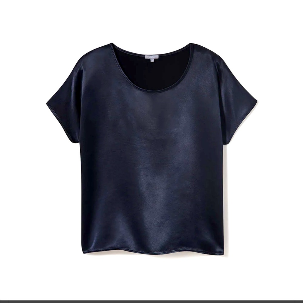 NWT PJ Harlow Navy Silk Satin Roxxy Pajama Top Size Small